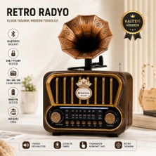 farissu Gold Silver GS-1370 Nostaljik Gramofon Tasarımlı Bluetoothlu 3-Band Radyo & Müzik Çalar
