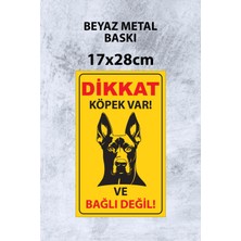 Grafiklas Dikkat Köpek Var Levhası 17X28 Cm, Metal Uyarı Tabelası, Beyaz Metal Baskı, Bahçe Ev Iş Yeri Güvenlik Levhası