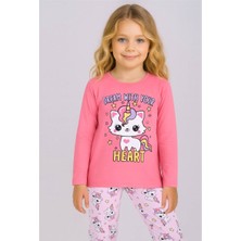 Diamondstar Kız Çocuk Baskılı Uzun Kollu %100 Pamuklu Pijama Takımı 5/8 Yaş