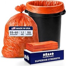 Uravas Store Plasticplace 55-60 Galon Çöp Torbaları │ 1.2 Mil │ Turuncu Ağır Hizmet Çöp Kovası Gömlekleri │ 38&q