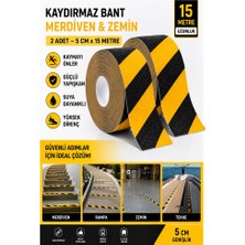 Artlantis Merdiven Kaydırmaz Bant Sarı Siyah 50MM 2 Adet Mas Güvenlik Uyarı Bandı 15 Metre 5 cm Yapışkanlı Basamak Mermer Beton