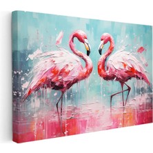 Kanvas Tablo Yağlı Boya Dokulu Sanatsal Flamingo Tablosu Ev Ofis Duvar Dekoru 35 x 50 Kanvas Tablo 1