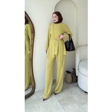 Miraydin Butik Kadın Kemer Detaylı Yandan Bağlamalı Pantolonlu Takım M2633 - Yağ Yeşili