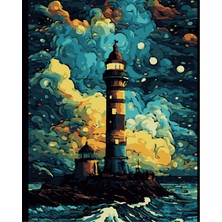 Hengam Sayılarla Boyama Kasnaklı Tablo Seti. Fırça Boya Dahil 40X50CM *renkli Deniz Feneri*