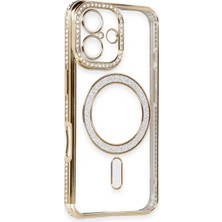 iPhone 16 Kılıf Joke Simli Magneticsafe Kılıf - Gold