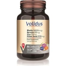 Uravas Store Validus Biotin + Keratin + Zinc 30 Tablet