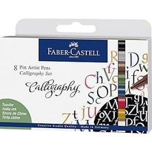 Uravas Store Faber-Castell Pitt Kaligrafi Çizim Kalemi Seti 8’li, 2 mm Kesik Uç, Kalıcı Hint Mürekkebi, Solmaya