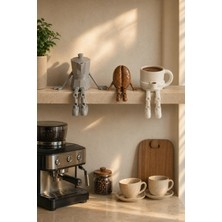 Morbella Moka Pot ve Kupa Figürlü 3’lü Kahve Köşesi Konsol Üstü Obje Seti Minimal Dekor Dekoratif Obje