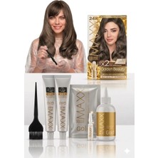 Maxx Deluxe Golden Beauty Set Saç Boyası 8.11 Yoğun Küllü Açık Kumral 2li + Fırça+Pratik Boya Kabı