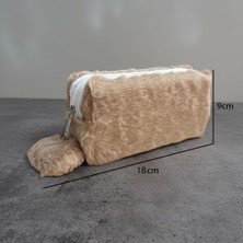 Elegance Peluş Ponponlu Kahverengi Kalem Çantası