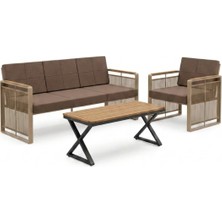 Upstyle Maris Bahçe Balkon Oturma Takımı | Metal Karkas, 3+1 Koltuk, Cappucino Kahve