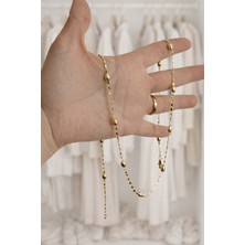 Owentis Gold Vintage Kuyumcu Model Pullu Zincir Arası Oval Boncuk Opale Zincir Kolye 60 cm -Kararma Yapmaz-