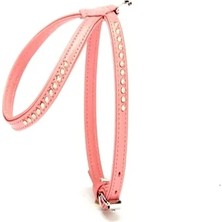 Uravas Store Taşlı Deri Köpek Göğüs Tasması 1,2 x 21-30 cm Pembe