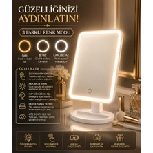 Almanara Project LED Işıklı Dokunmatik Makyaj Aynası 3 Renk Modlu Ayarlanabilir Masaüstü Kozmetik Aynası Beyaz