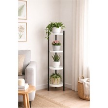 RetoDesign 4 Raflı Beyaz Yuvarlak Çiçelik Raf, Çok Amaçlı Raf 2401