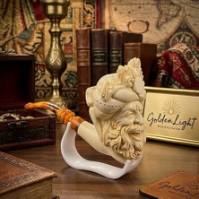 Goldenlight Meerschaum El Oyması Sakallı Karakter Lületaşı Pipo | Doğal Blok Lületaşı | Akrilik Ağızlık | Koleksiyonluk El Sanatı