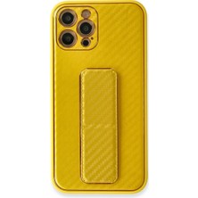 iPhone 12 Pro Kılıf Coco Karbon Standlı Kapak - Sarı