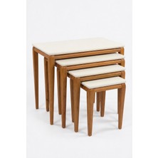 Cg Home Milas 4'lü Zigon Sehpa, Yan Sehpa, Bohem Sehpa, %100 Doğal Ahşap, Salon Sehpa