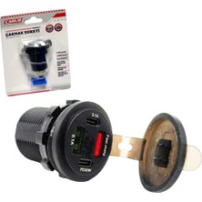 Carub Çakmak Soketi 9-30V Marine Tip Voltmetre + 2 Type-C + 2 USB BR1700817