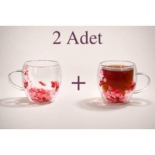 Zürih Collection Kurutulmuş Canlı Çiçekli 2 Adet Çift Cidarlı Çay Kahve Kupası Kırmızı Ortanca Çiçeği Hediyelik 250 ml
