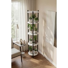 RetoDesign 5 Kat Yuvarlak Beyaz Çiçek Rafı, Salon Rafı, 5405
