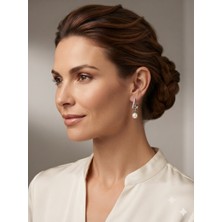 Marem Rhea Jewelry Çelik Inci Detaylı Zirkon Taşlı Silver Kadın Küpe - Modern Sallantılı Şık Küpe