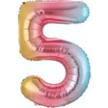 Parti Dükkanı 34 Inç 5 Rakam Gökkuşağı Rainbow Renk Folyo Balon 76 cm Helyum Uyumlu Büyük Boy Doğum Günü Parti Balonu