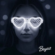Drop Tedarik Beyaz LED Işıklı Kalp Gözlük – 3 Modlu Parti  Glow Gözlüğü