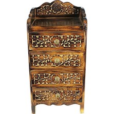 Otantik Çarşı Ahşap Oymalı Komodin 32X24X60 Cm. 4 Çekmeceli