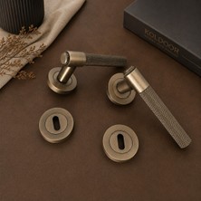 Koldoor Punch Mat Antik Sarı Rozetli Oda Kapı Kolu Takımı Iç Kapı Kolu Sağ Sol Uyumlu