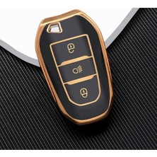 Keyron Lüx Peugeot 208 308 508 2008 3008 5008 Rifter Nano Anahtar Kılıfı Siyah Gold Renk Far Açmalı