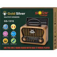 farissu Gold Silver GS-1315 Nostaljik Retro Radyo - Güneş Enerjili, Bluetooth/usb/tf Kart Destekli 3 Band Hoparlör