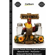 Carlburn Özel Üretim Çiftlik Temalı Horoz Figürlü Tuzluk Biberlik Seti Polyester Dekoratif Mutfak Aksesuarı
