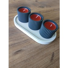 Tuel Modern Minimalist Gri 3'lü Oluklu Mumluk