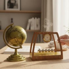 Keyfim Shop Kişiye Özel Dekoratif Newton Sarkaçlı Masa Saati ve Dünya Küresi Seti 18CM