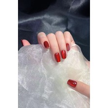 Easy Beauty Small Beden Kedi Gözü Bordo Renk Kısa Küt 10 Adet Takma Tırnak Seti T036