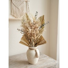 Birlik Doğal ve Estetik Kuru & Şoklanmış Çiçek Aranjmanı - 50X25 cm Krem Buket