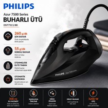 Philips 7500 Serisi Azur Buharlı Ütü, 3200W, 260 G'a Kadar Turbo Şok Buhar, DST7511/80