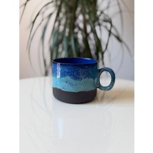 N'Art El Yapımı Stoneware Seramik Kupa - Deniz Mavisi & Siyah Çamur Kahve Fincanı 220 M