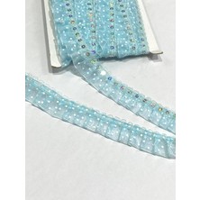 Karan Tuhafiye Puantiyeli & Pullu Organze Pileli Şerit  (2,5 cm - 12-13 Metre) Uç Model