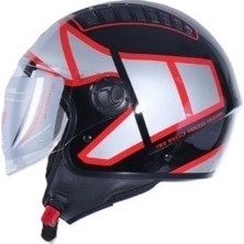 Ncr 230 Yarım Yazlık Kask Siyah Kırmızı Grafik Ece Belgeli