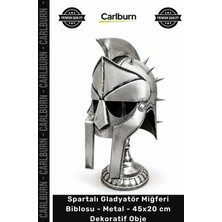 Carlburn Özel Üretim Gümüş Antik Masaüstü Spartalı Gladyatör Miğferi Biblosu Metal 45X20 cm Dekoratif Obje