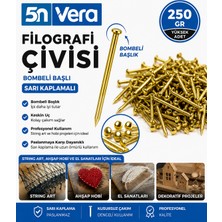5N Vera Bombeli Başlıklı Filografi Çivisi 250 Gram | Sarı Kaplamalı String Art ve Ahşap El Sanatları Için Hobi Çivisi