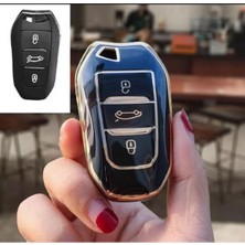 Keyron Peugeot 208 308 508 2008 3008 5008 Rifter Nano Anahtar Koruma Kılıfı Sustasız  Model Siyah Gold Altın Renk