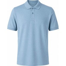 Trender Düz Pike Mavi Erkek Polo Yaka T-Shirt 2061