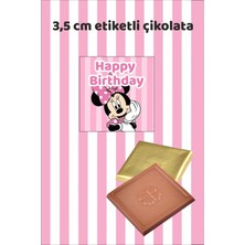 Sinek Kupası Tasarım Minnie Mouse Happy Birthday Etiketli Hediyelik Madlen Doğum Günü Çikolatası 20 Adet