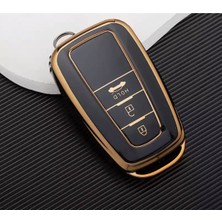 Keyron Toyota Corolla Rav4 Land Cruiser Camry Prado C-Hr Gümüş Kenar Tpu Anahtar Kılıfı (3 Tuş) Siyah Gold