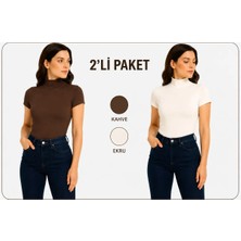 İngegno Body Yarım Balıkçı Yaka Kısa Kol Örme Kumaş Viskon Body 2 Li Paket