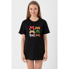 Video Game Controller Christmas Siyah Kadın Oversize Tshirt