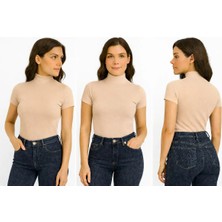 İngegno Body Yarım Balıkçı Yaka Kısa Kol Örme Kumaş Viskon Body Kadın